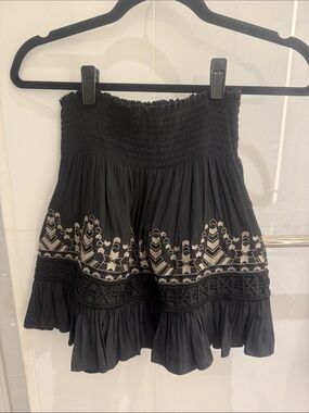 Ramy Brook Black Embroidered Smocked Mini Skirt - size xxs